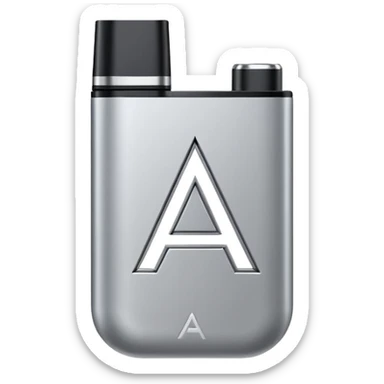 Minimalist vector letter A logo, designed as a sleek vape pod system. Metallic, geometric, clean lines. Transparent background. sticker
