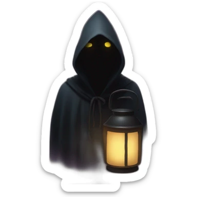 A mysterious figure cloaked in shadows, illuminated only by the soft glow of a lantern ,emoji sticker