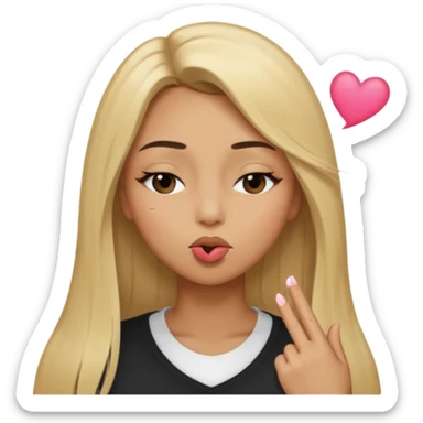 Mujer color de piel moreno claro, con cabello rubio largo, lacio y suelto, ojos negros, un ojo cerrado, mandando un beso de lado  sticker
