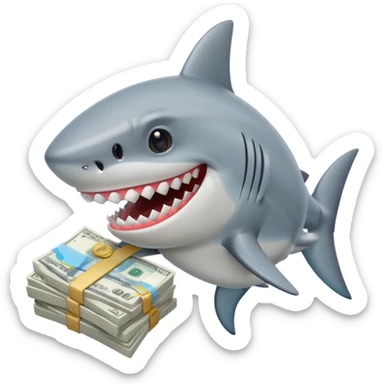 cartoon shark holding a stack of cash sticker