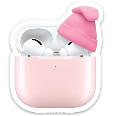 light pastel pink AirPods pro with pink christmas hat sticker
