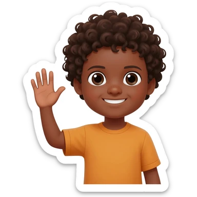 waving goodbye sad black boy curly hair sticker