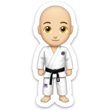 young man brazilian jiu jitsu shaved head white belt sticker