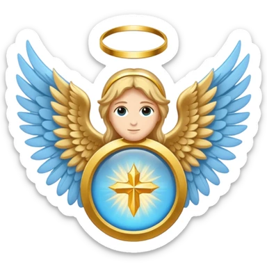 holy saint emblem with light blue wings and golden halo sticker