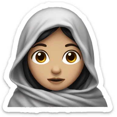 White girl with black hair wrapped in blanket sticker