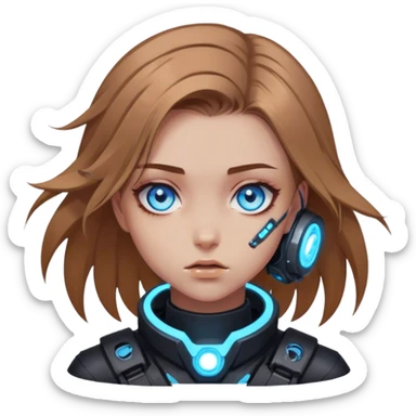 Neon cyberpunk style 
girl with brown hair and blue eyes 
falls sticker