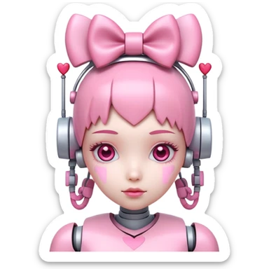 cute pink robot girl with a bow on her head and heart decorations sticker