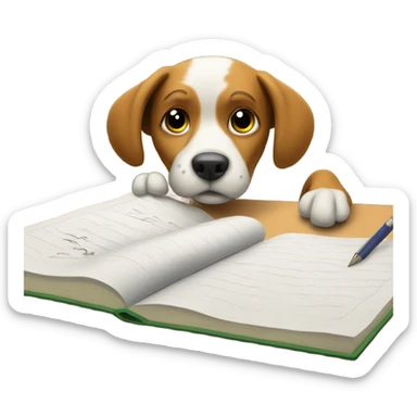 Dog writing exam sticker