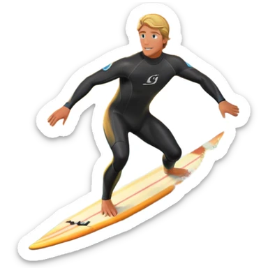 A surfer riding a large wave, skillfully balancing on their board as the ocean crashes around them. The scene captures the energy and excitement of surfing, with the sun setting in the background and the water sparkling under the light. sticker