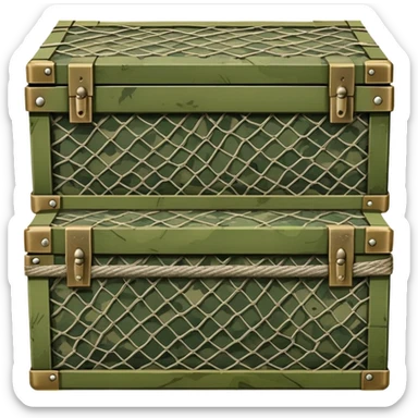 military green wooden boxes covered with camouflage net sticker