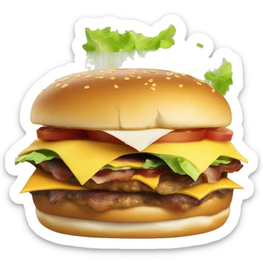 Bacon cheeseburger with lettuce, tomato, and mayo sticker