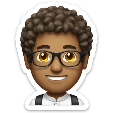 Male barista with curly hair and round glasses sticker