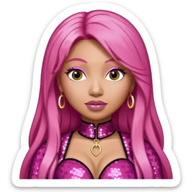 Nicki Minaj with long pink hair, dark pink sequin outfit  sticker