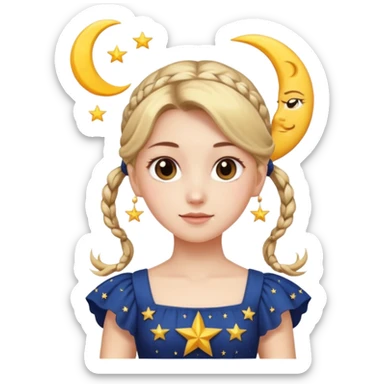 ponytailed girl, sun, moon, star sticker