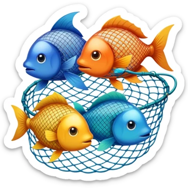 fishes in the fishing net sticker