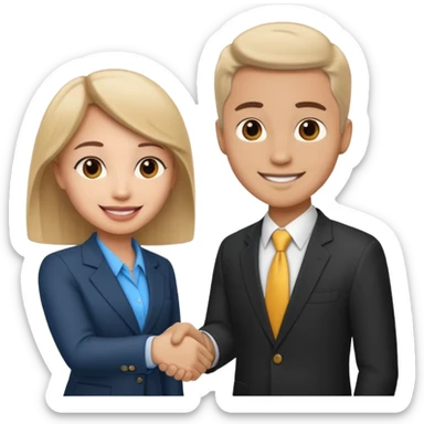 a video editor handshaking with a castomer sticker