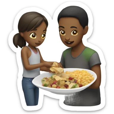 Girl feeding her partner scraps sticker