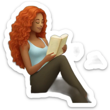 woman with long curly red hair reading a book with a glass of wine in a park sticker