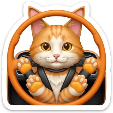 cat with paws on the steering wheel, emoji style sticker