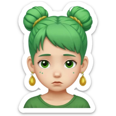  bun haired kid with earrings green hair guy sad sticker