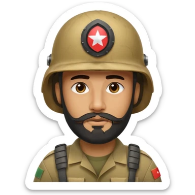 VERY TIRED, swarthy, Iraqi soldier in a helmet, helmet without insignia, with a beard sticker