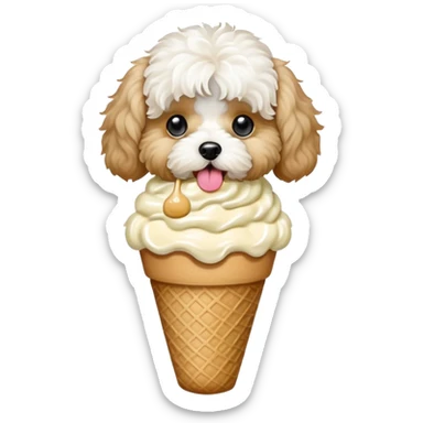 Maltipoo eating ice cream with pale olive cream sticker