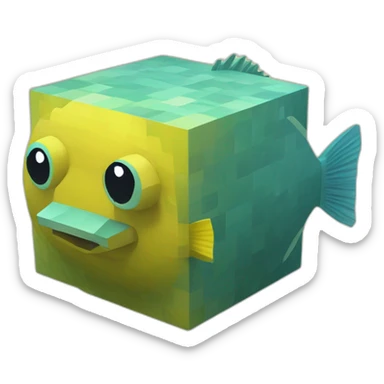 cube yellow fugu fish with two fins in minecraft style full size sticker