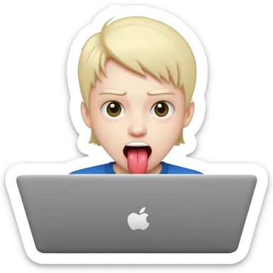 student with laptop, tongue out, crazy expression sticker