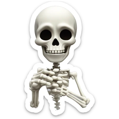 A skeleton maliciously rubbing his hands tigether with a slimy look on his face, tilted slightly to the left of the point of view sticker
