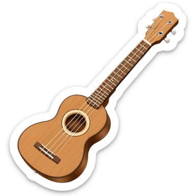 Minimalistic flat vector icon, iOS style, thin black contour on white background. Small ukulele guitar with four strings. Clean, no text, no shadows sticker