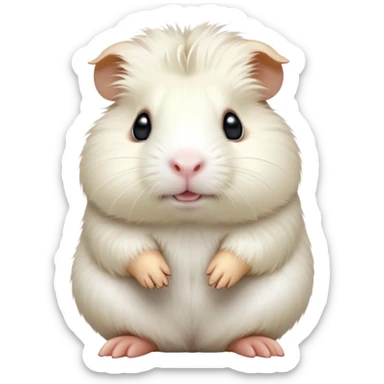 cinematic-[white guinea pig]-realistic-full-body-sitting-emoji,-tiny-paws-tucked-close,-head-tilted-dramatically,-fluffy-[solid white]-fur,-simplified-yet-realistic-focused-features,-highly-detailed,-glowing-with-an-almost-sarcastic-glow sticker