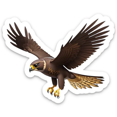 cinematic-peragrin falcon-realistic-full-body-diving-emoji,-sleek-aerodynamic-frame-plummeting-through-the-air-with-lightning-speed,-razor-sharp-talons-poised-for-the-strike,-feathered-wings-angled-for-maximum-precision,-keen-dark-eyes-locked-onto-its prey sticker