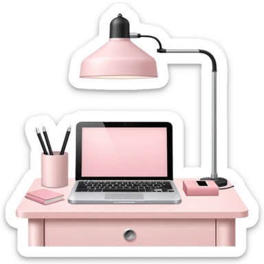 Pale Pink  Big Workstation and Light Pale Pink book and Light Pale Pink table lamp and Light Pale Pink computer for Lease sticker