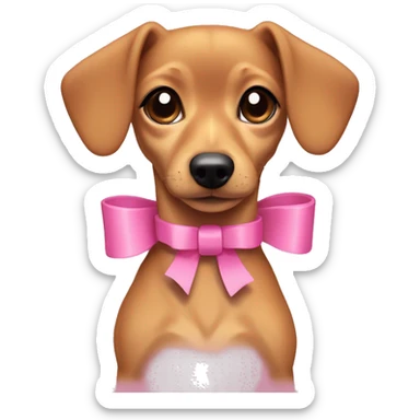 Short haired Chiweenie with a pink collar that has a bow. Just her head. Her ears Stand up. She is tan.  sticker