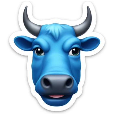 Blue bull head with the tongue is sticking out and teasing sticker