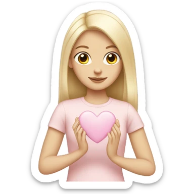 White girl holding pale pink heart  sticker
