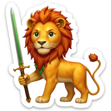 A lion with a sword and the sun on top of it and on the top green and bottom red glage sticker