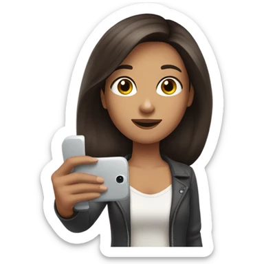 Brunette girl taking picture with a phone sticker