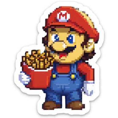 Mario character eating french fries sticker