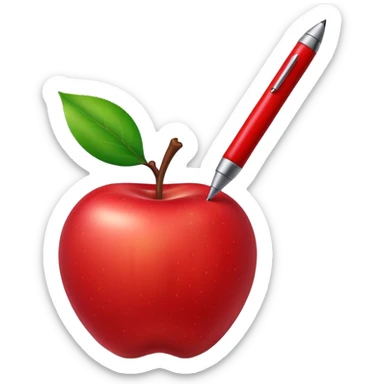 Pen stuck in an apple sticker