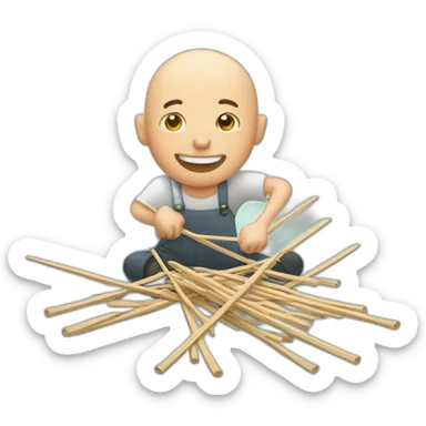 an happy bald man playing pick-up-sticks sticker