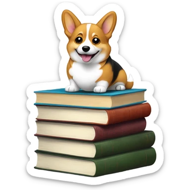 a tri color corgi on a stack of books sticker