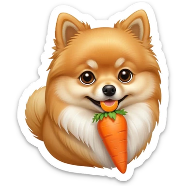 Pomeranian dog eating a carrot sticker