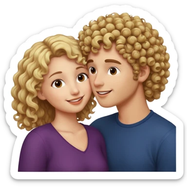 Blonde curly guy kissing on brown haired girl sticker