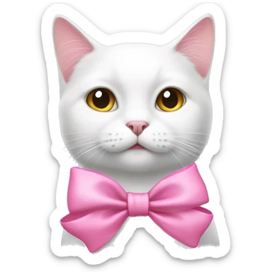 white cat with pink bow sticker