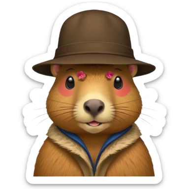 Realistisk Capybara med hat sticker