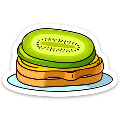 Kiwi sandwich with sliced kiwi fruit between bread slices sticker