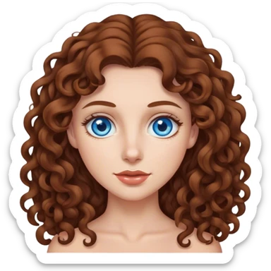 Woman with long brown curly hair, blue eyes, caucasian  sticker