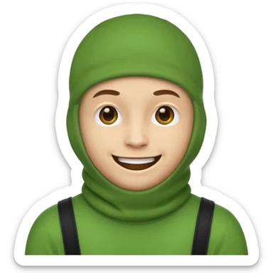 emoji face wearing a green balaclava, no text sticker