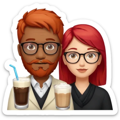 A Indian light black guy with beard and glasses. And a white russian girl with red hair  sticker